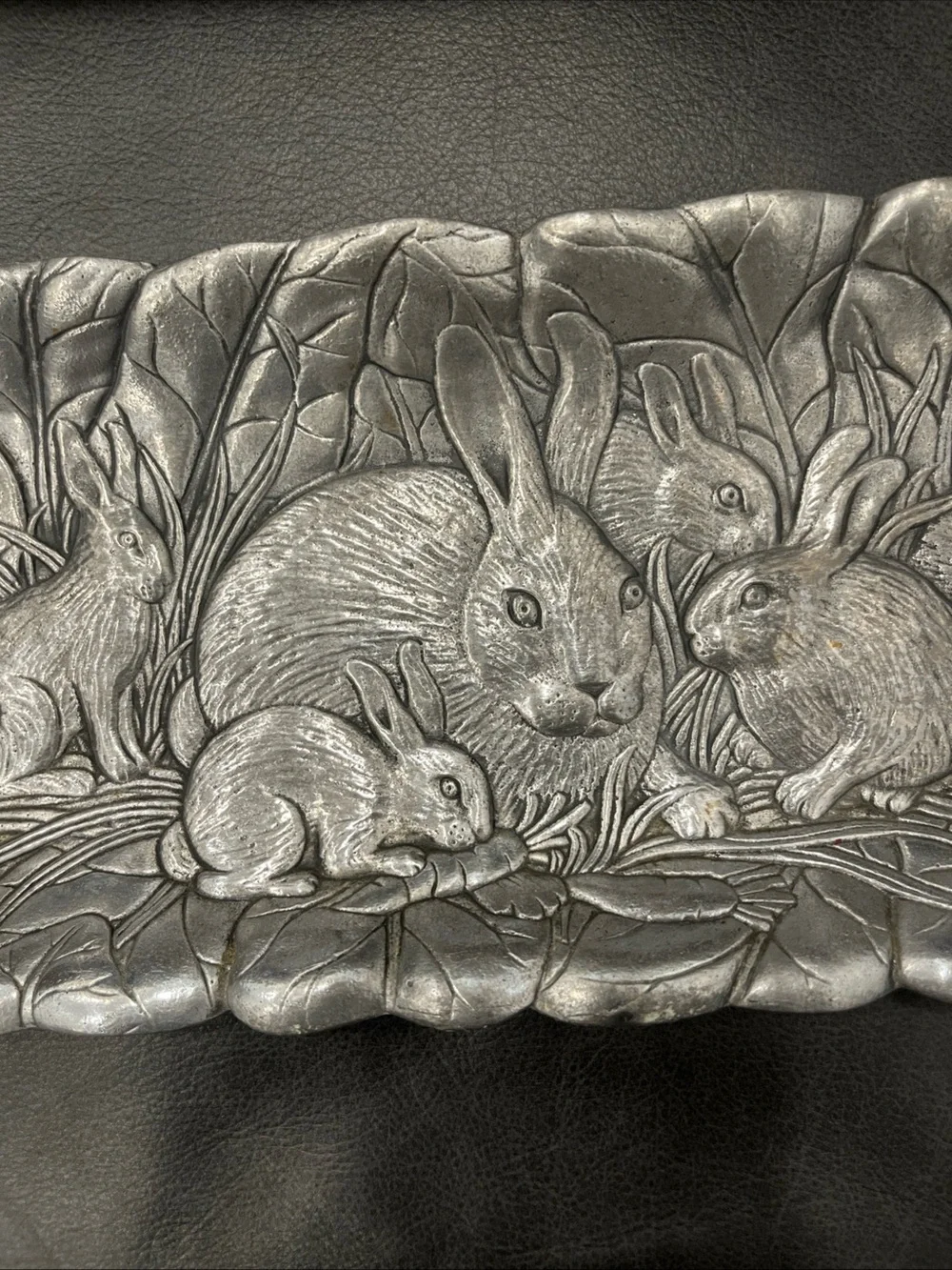 Arthur Court Silver Bunny Rabbit Leaf Relief Tray
